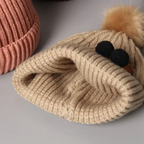 2018 Kids Baby Child Warm Winter Cartoon Bear Knitted Beanie Fur Pom Hat Crochet Ski Cap | Детская одежда и обувь