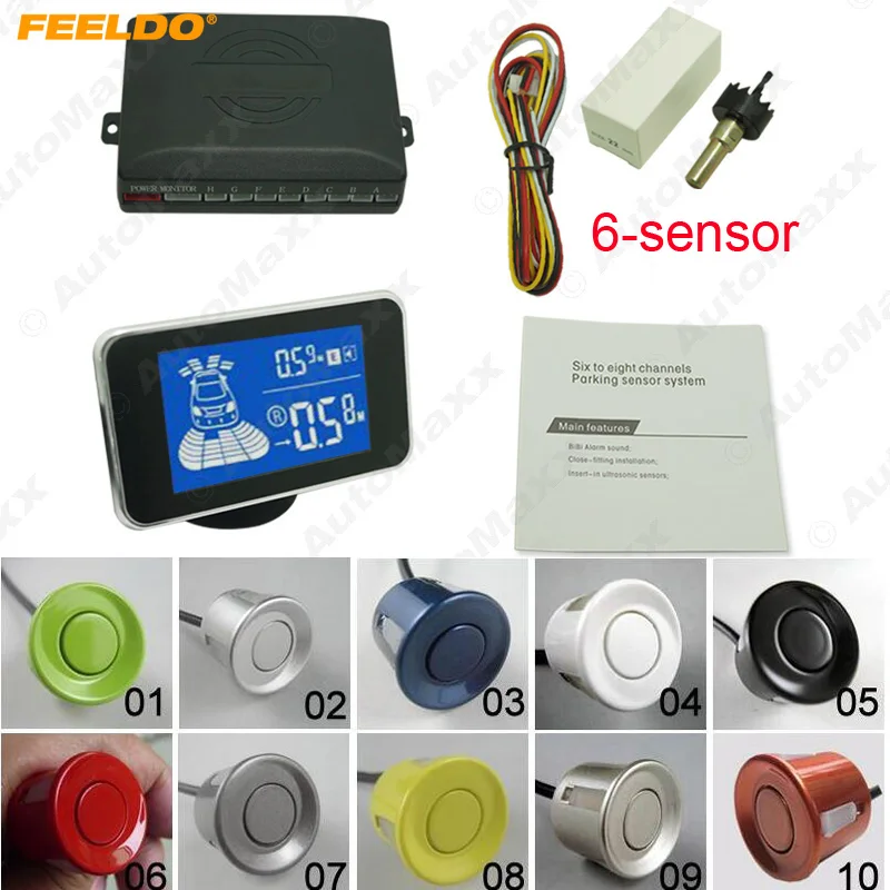 

FEELDO 1Set New Car 6 Sensors Front And Rear Parking Distance Digital Dual Display Parking Sensor 10-Color #AM3855