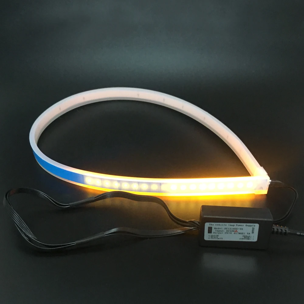 60 см Светодиодная лента 12 в тонкий гибкий DRL полоска Фара поворотник лампа желтый
