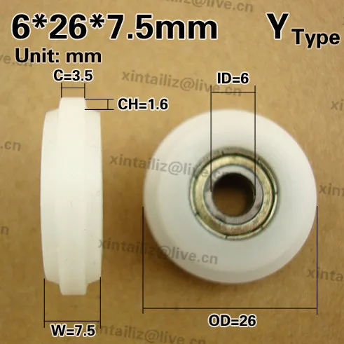 

[Y0626-7.5]Free Shipping 10PCS single sliding roller wheel 6*26*7.5 Y type nylon wheel bearing roller