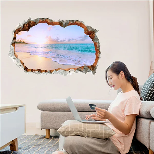 Multicolor 3D Съемный пляж море 3D окно стикер на стены с пейзажем домашний Декор наклейки Фреска водонепроницаемый художественная настенная Бумага плакат* D - Цвет: Multicolor