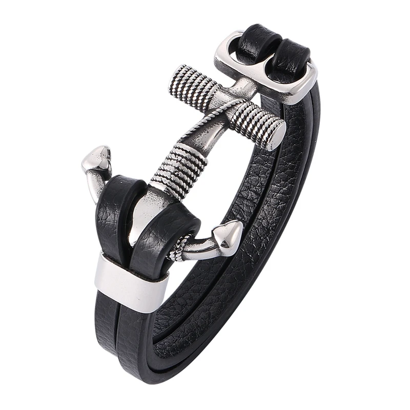 

Punk Men Bracelet Stainless Steel Anchor Bracelets Jewelry Multi-layer Design Leather Bracelets Men's Jewelry Gift BB785