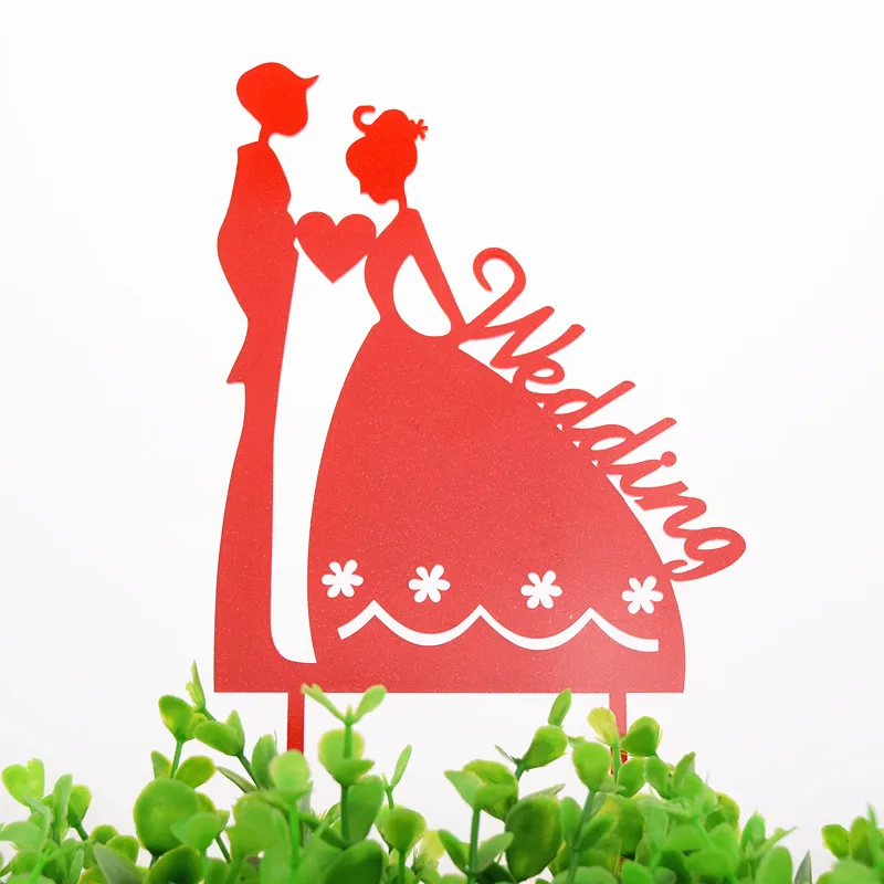 Красивый свадебный акриловый флаг для торта золотистый красный фон