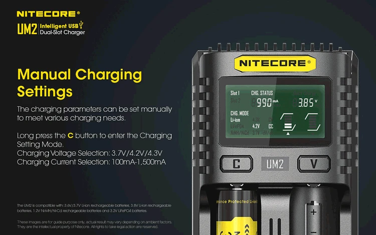 NITECORE UM2 автоматический универсальный быстрый умный USB ЖК-дисплей батарея