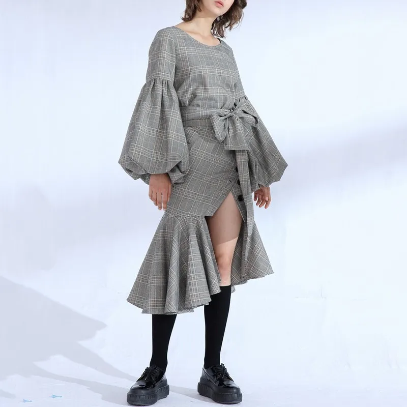TWOTWINSTYLE клетчатый комплект из двух предметов женская блузка с рукавом-фонариком