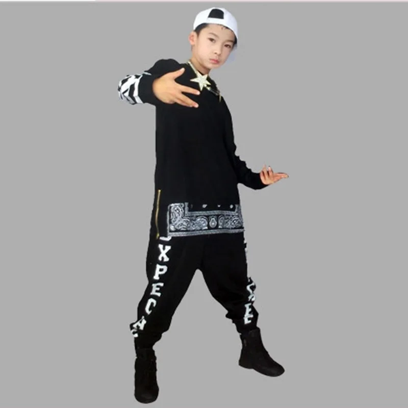 Free Shipping Male Female Hip Hop Dance Costumes Child Hip-hop DS Costume Cotton T shirt Sequined Leotard Harem Pants |