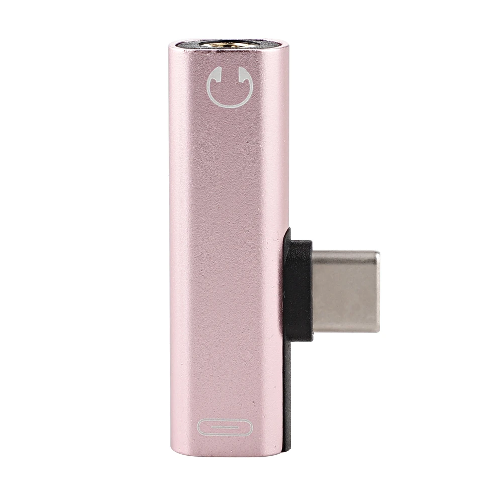 2 в 1 Тип C до 3,5 мм разъем для зарядки наушников конвертер usb type-C аудио адаптер для Xiaomi 6 huawei P10 mate 20 type C телефонов - Цвет: Rose