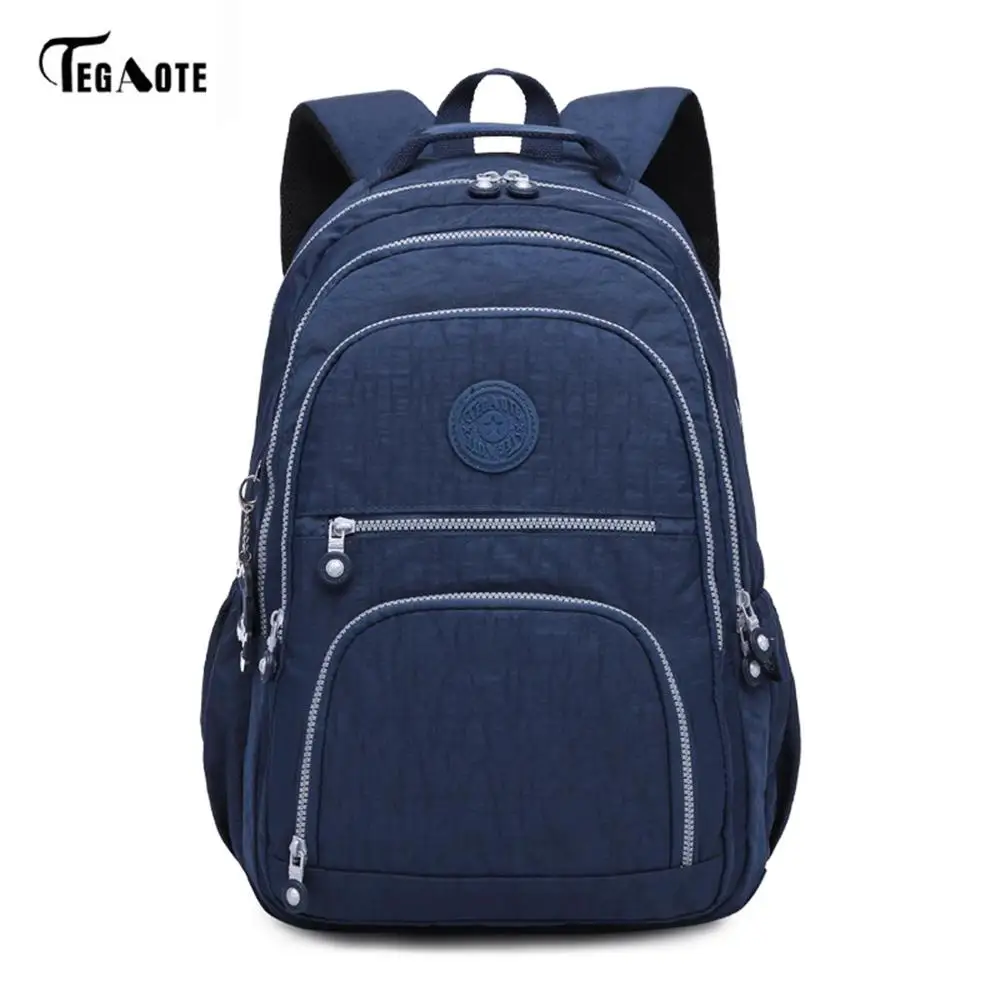TEGAOTE, классический рюкзак для девочек-подростков, Mochila Feminina, женские школьные рюкзаки, нейлоновый водонепроницаемый повседневный рюкзак для ноутбука, женский рюкзак - Цвет: Темно-синий