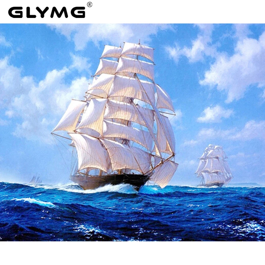Glymg Diy Алмазная вышивка парусная лодка океанская картина крестиком корабль