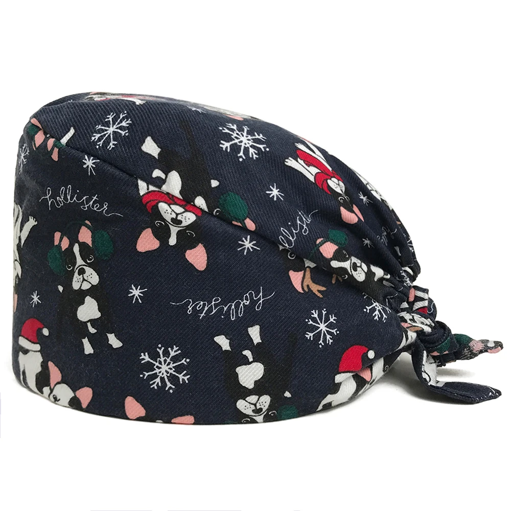 hat Viaoli new Cotton Scrub Caps for Women and men Hospital Medical Hats Print cat in Black Tieback Elastic Section Surgical Caps - Цвет: hat