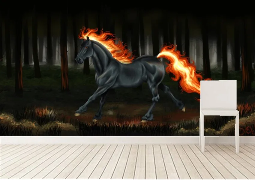 3D фрески на заказ фэнтезийные обои с лошадьми огонь черные Фэнтези для гостиницы