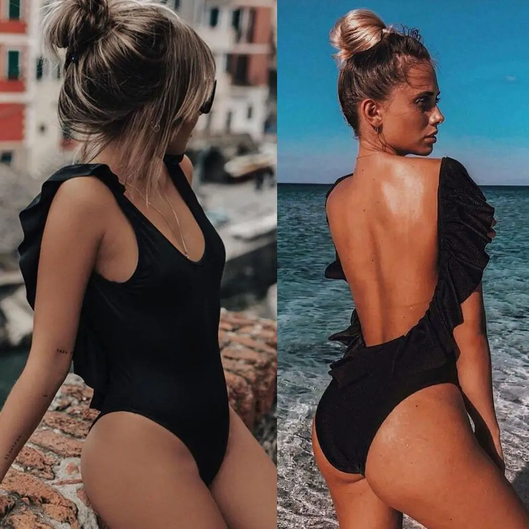 Женский модный Цельный купальник сплошной цвет гофрированный эластичный