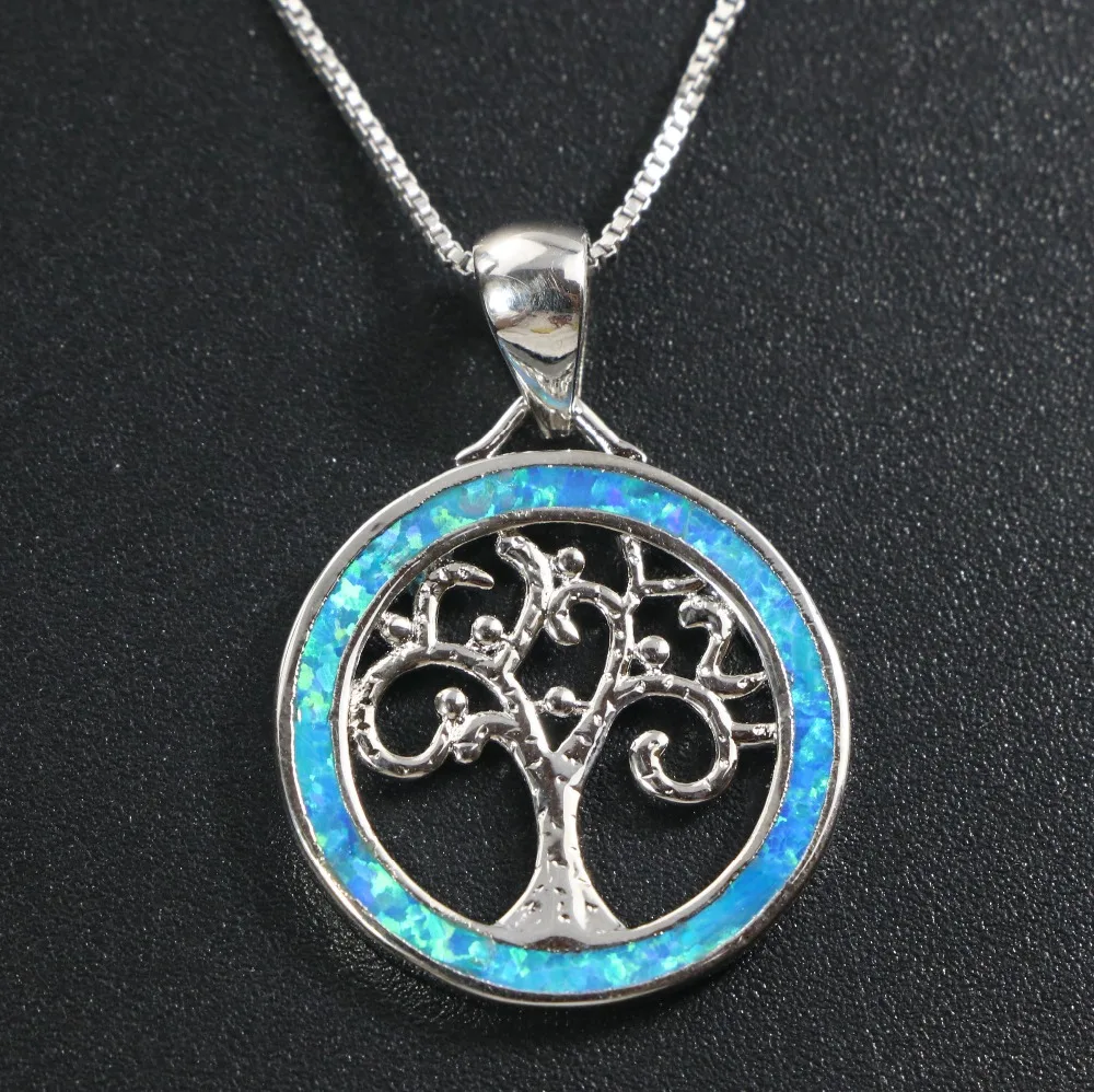 

JLP290 New Hot Blue Happy Tree Opal Pendant Necklace Jewelry Gift