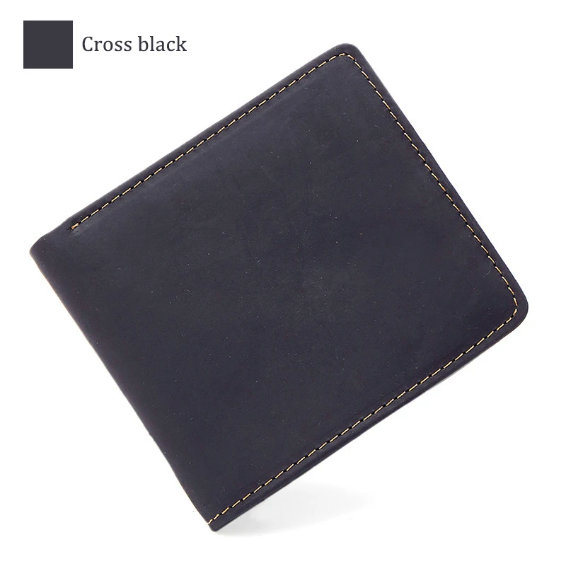 Q2033 cross black COWATHER Топ коровья натуральная кожа мужские кошельки Высокое качество Crazy horse кожаный бумажник мужской кошелек Q2033 - Цвет: Q2033 cross black