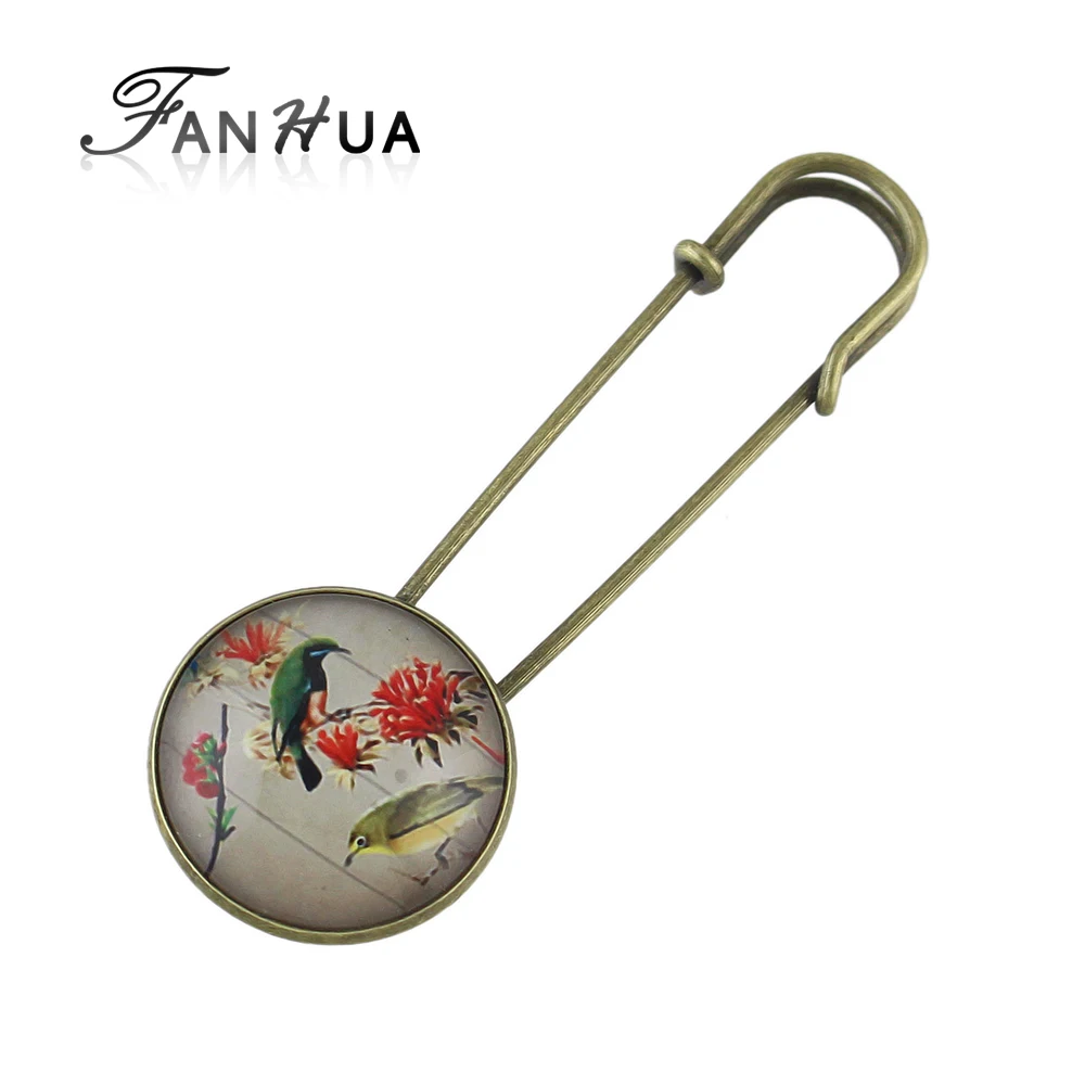 Fanhua Винтаж Стиль Античное золото Цвет с ful бабочка птица Колибри узор Круглый