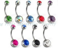 free shipping navel piercing hot sale double gem belly ring jewelry body 100pcslot mixed style wholesale nave