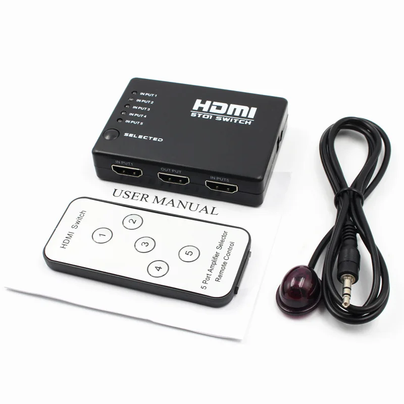 5 портов 1080P видео HDMI переключатель разветвитель для HDTV DVD PS3 + IR пульт