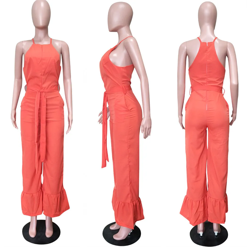 

HAOOHU Casual Wide Leg Spaghetti Strap Jumpsuit Women Sexy Sleeveless Club Jumpsuit Pants Summer Back Zipper Bodycon Jumpsuit