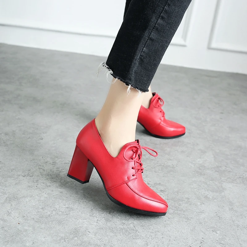 

REAVE CAT 2018 Shoes women Solid Round toe Square heels Ladies shoes High heels Big size 34-43 Spring Summer Pumps Zapatos A1055