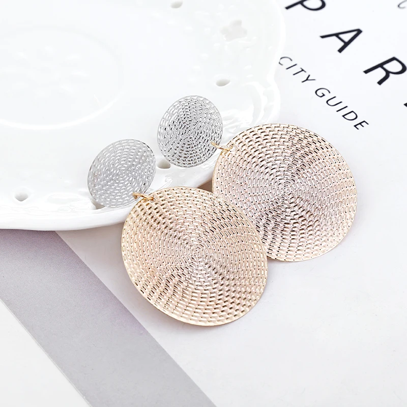 YAOLOGE Unique Metal Round Earring Gold color Stitching Large Bohemian Statement Jewelry For Girl | Украшения и аксессуары