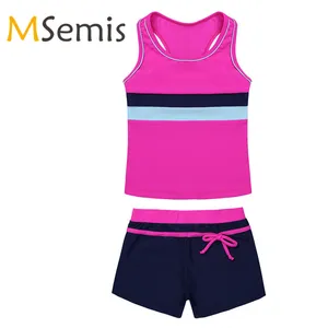 Детский купальник-танкини для девочек, гимнастический купальник, топы-танкини с шортами для плавания, детский купальный костюм