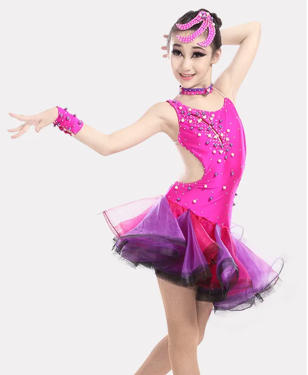 Girls Sequined Ballroom latin dancing dress Children performance Modern Stage wear Party Outfits Salsa Dance costumes | Тематическая