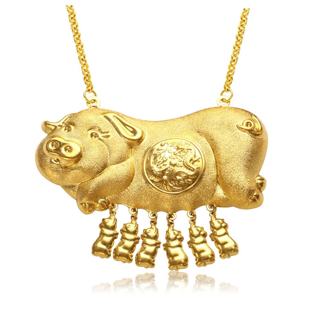 Ожерелье с кулоном в виде большой свиньи Lovely Big Pig Pendant Necklace Wealthy Symbolize Jewelry 1Yellow Gold Filled Womens Chain Gift.