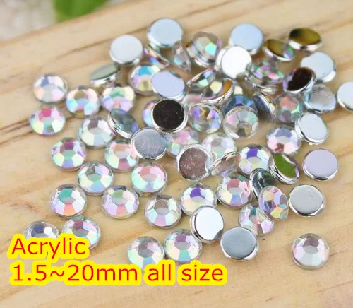 

Wholesale Crystal AB Color~1.5mm~12mm All Size,Flat Back Round Acrylic rhinestones,Acrylic 3D Nail Art/Garment Rhinestone