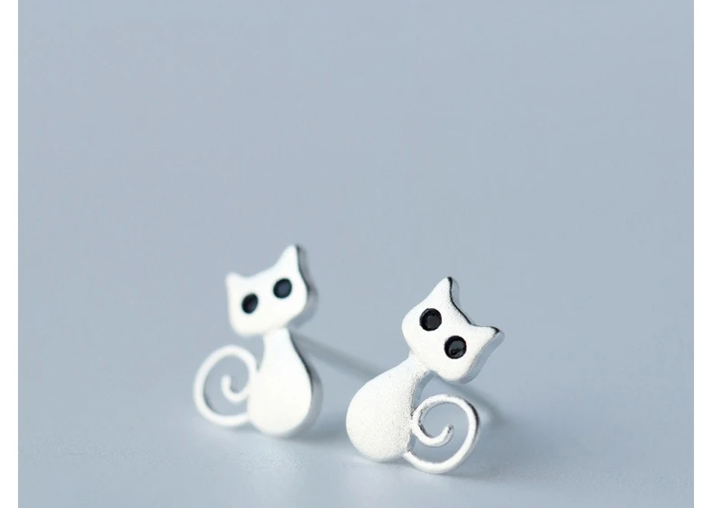 Серебряный Cute Cat Стад Серьги Для Девушки Женщин Вскользь Предотвратить Аллергии