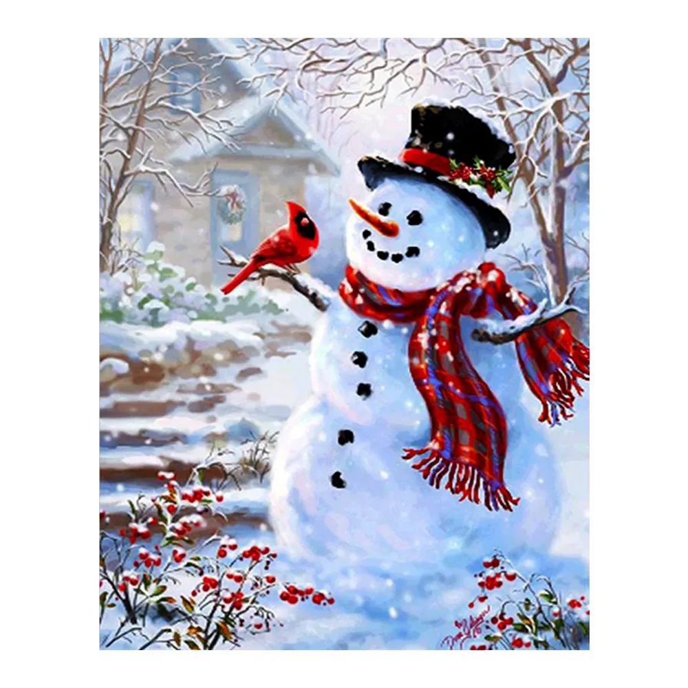 Бриллиантовая живопись пейзаж со снегом Snowman мультяшная круглая полноразмерная