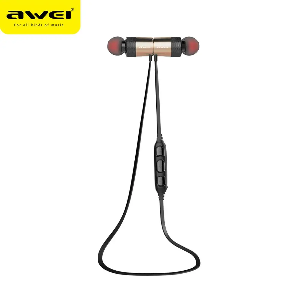 AWEI AK2 магнитный переключатель Bluetooth наушники спортивные с микрофоном водостойкая bluetooth-гарнитура стерео беспроводные наушники - Цвет: Gold