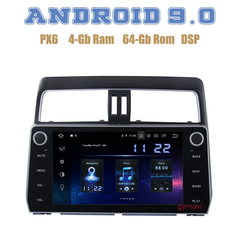 10 2 &quotIPS для Toyota Prado 2018 2019 PX6 Android 9 0 Автомобильный GPS радио плеер с DSP 4 + 64 Гб wifi 4g usb