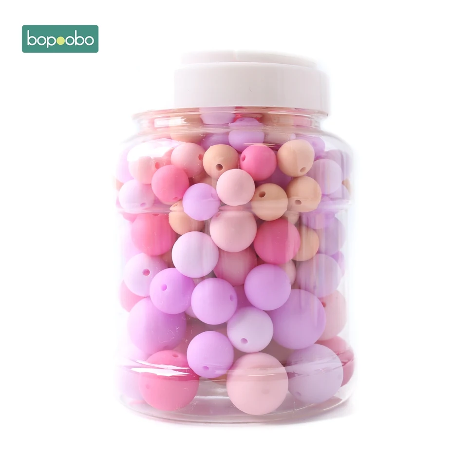 Bopobo, 200 шт, детский прорезыватель, силиконовый, жевательные бусины, карамельный цвет, набор, ожерелье без БФА, силиконовый, подарок для ребенка, силиконовый Прорезыватель - Цвет: Pink Color
