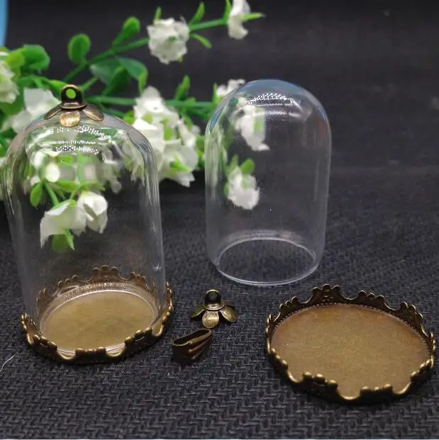 5sets/lot 38*25mm tube jar glass globe bronze crown base tray 8mm beads cap vial pendant jewelry necklace handmade bottle | Украшения и
