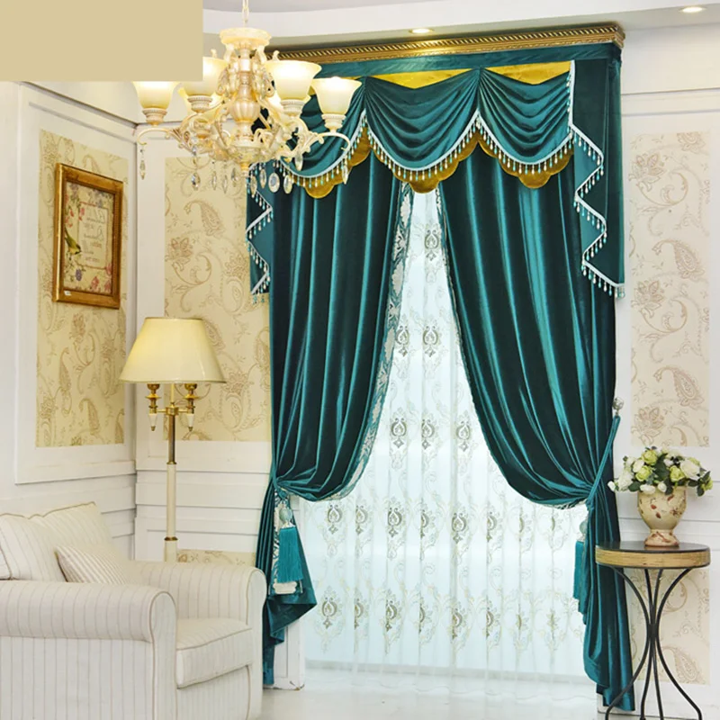 

Custom curtain high class Luxury European thick Italy velvet fabric solid cloth blackout curtain valance sheer tulle E911