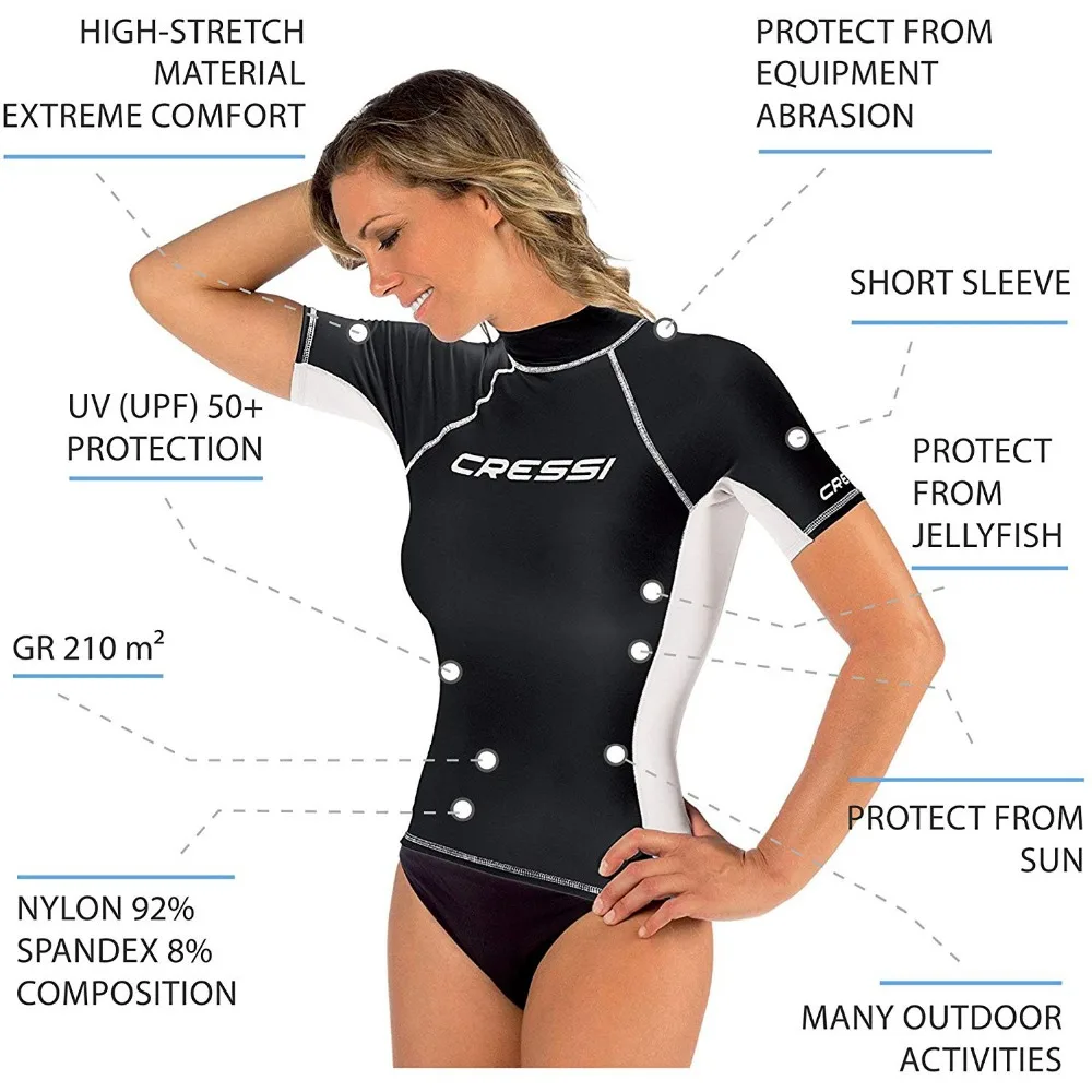 Женский топ с коротким рукавом Cressi круглым вырезом и УФ-фильтром для серфинга