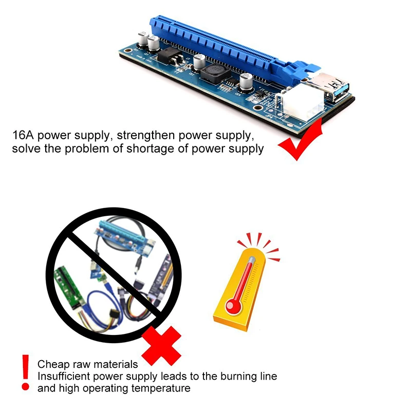 Карта расширения PCI Express 100 шт. Кабель-адаптер USB удлинитель PCI-E 1x на 16x SATA 15pin 6pin
