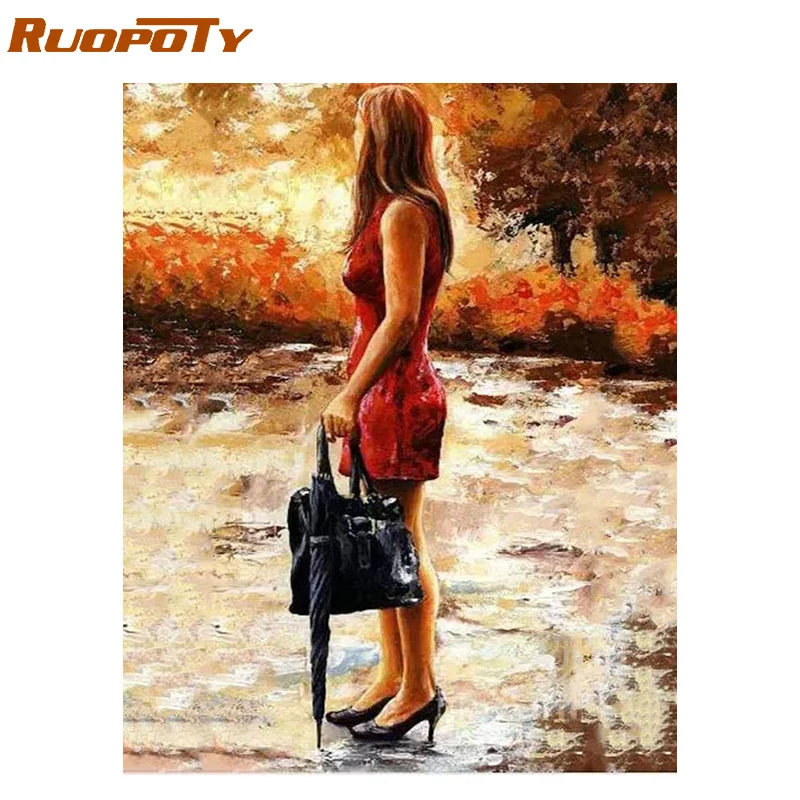 RUOPOTY рамка пейзаж DIY живопись по номерам набор Раскрашивание по номерам современный дом стены искусства картина для украшения дома подарок - Цвет: 1470