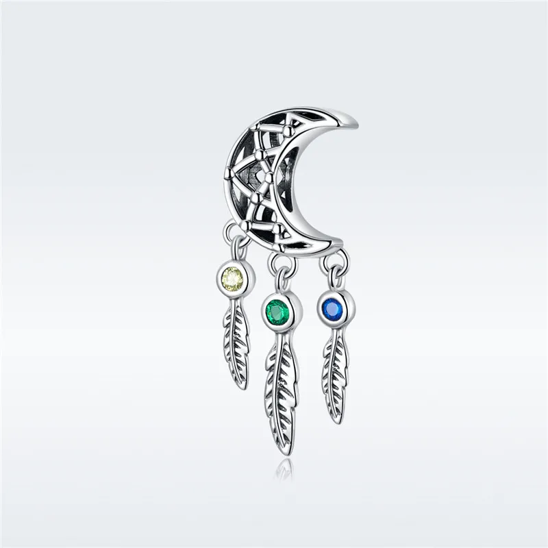 Fit Pandora браслет серебро 925 оригинальные богемные украшения с перьями S925 Винтаж Круглый Циркон сказка луна бусины для изготовления ювелирных изделий - Цвет: asd1247