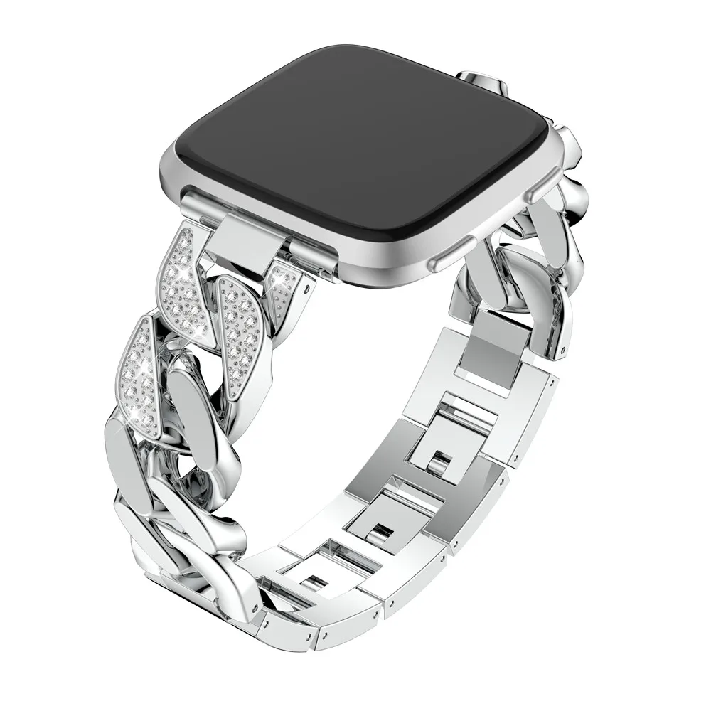Ремешок для часов Fitbit Versa цепочки из нержавеющей стали браслет в кристаллах