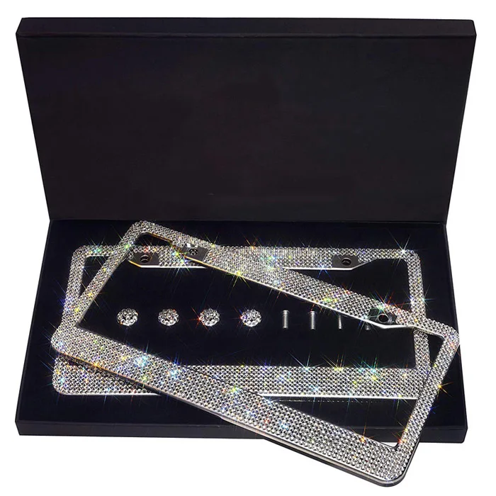 

Classic Black Bling Rhinestone Premium Crystal Car License Plate Frame 2 Pack with Gift Box For USA Canada Truck Women Girls