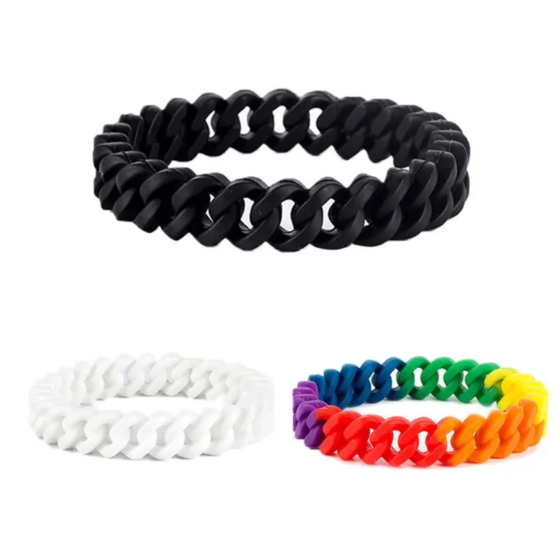 Minimalist Men Women Stretchable Silicone Bracelet Rainbow Chain Link Wristband Fashion Accessories Party Favors LGBT Parade | Украшения и
