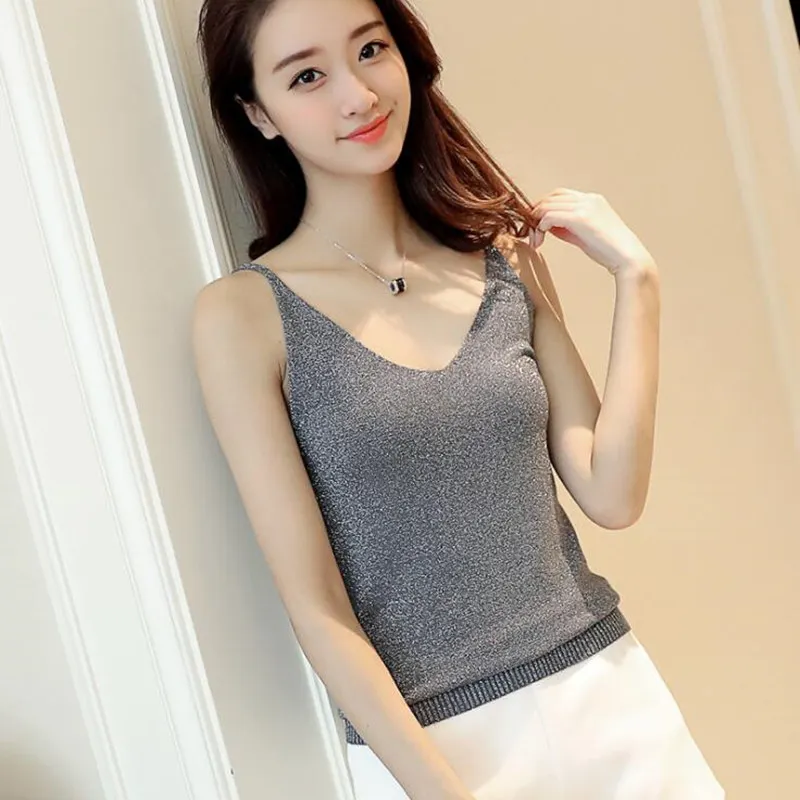 Женский трикотажный топ без рукавов белая майка с v-образным вырезом одежда для