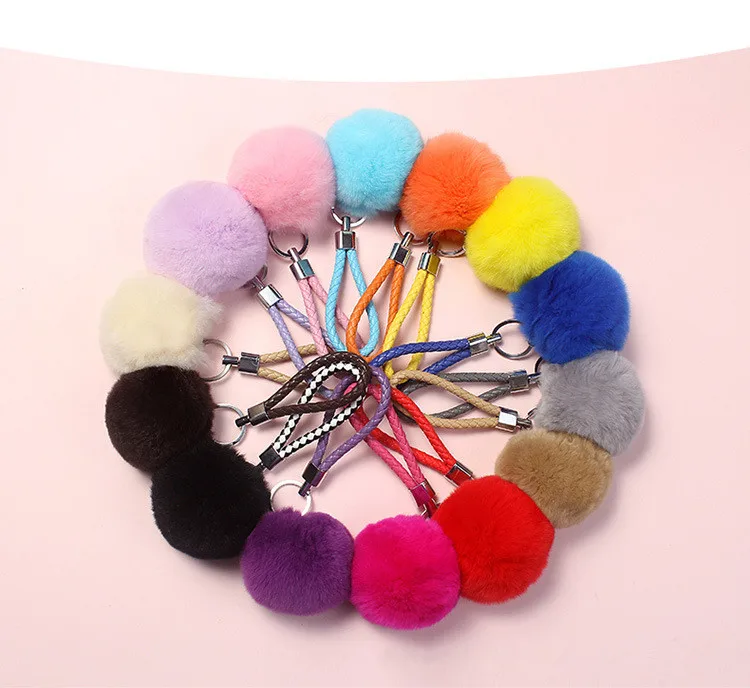 Модный брелок HC 8 см из натурального кроличьего меха|fluffy keychain|key chain ringbag keychain |