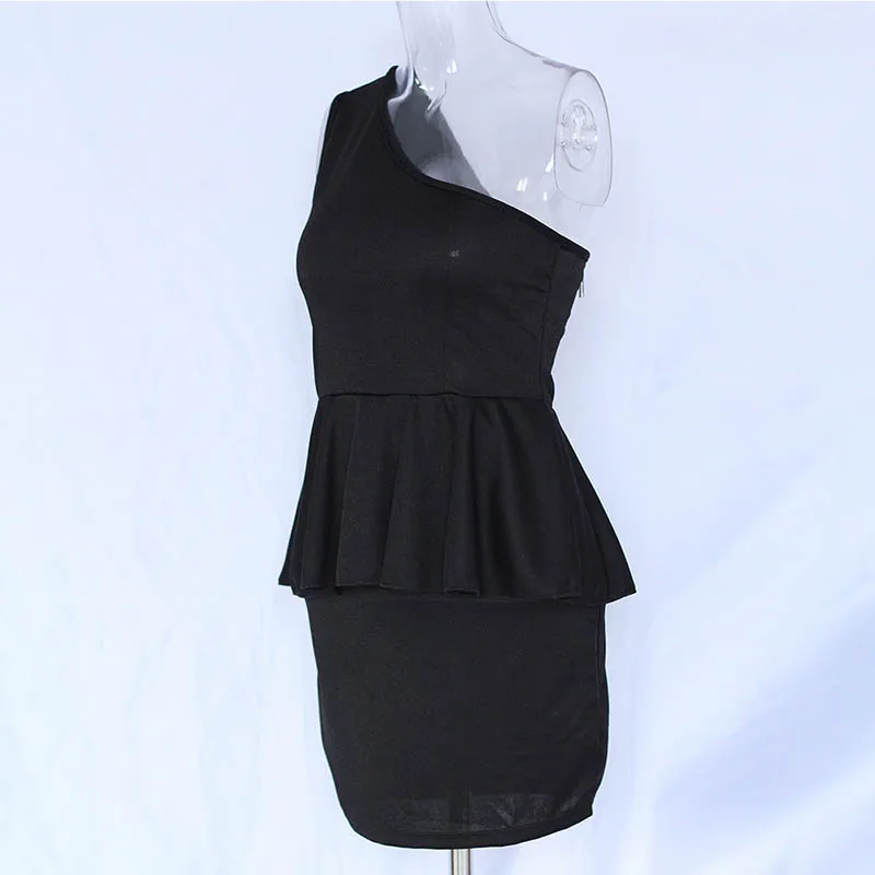 Винтажное Короткое мини платье с оборками на одно плечо 2017 модное женское
