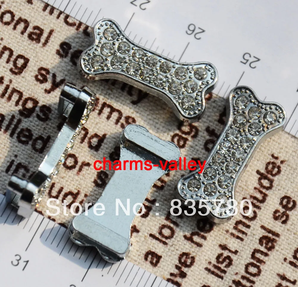 

CCOR 50PCS 8MM Full Rhinestone Dog Bone Slide Charms DIY Accessory Fit 8mm Wristband Pet Dog Collars Strips Keychain