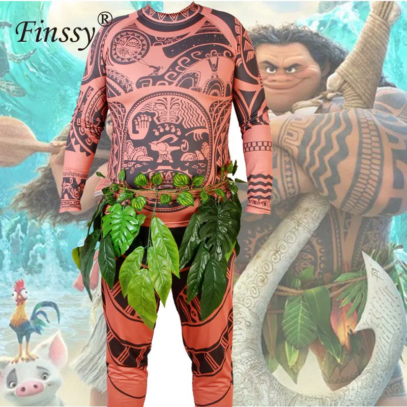 Moana Princess Maui Косплей Карнавальный костюм Мужская Принцесса ваяна Мауи костюм на Хэллоуин для взрослых детей мальчиков вечерние платья Полный комплект
