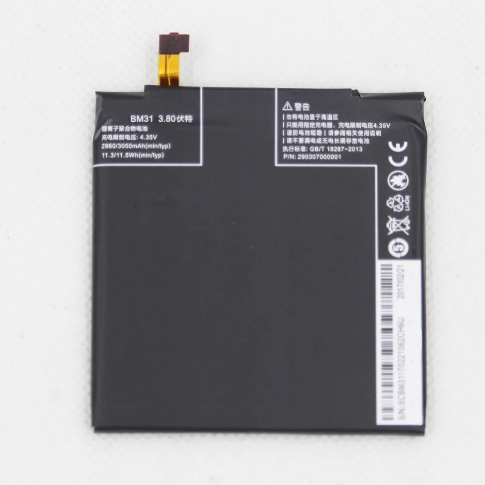 2pcs/lot Mobile Phone Replacement Battery BM31 For Xiaomi Mi 3 M3 Mi3 BM31 Genuine Phone Battery 3050mAh