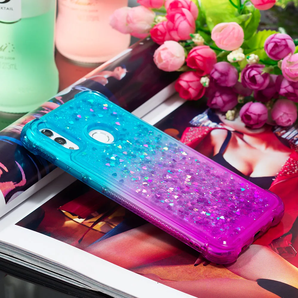 Блестящий Жидкий чехол с блестками для huawei Honor 10 Lite, чехол для huawei P Smart, чехол с динамическим зыбучим песком, блестящий чехол с защитой от падения