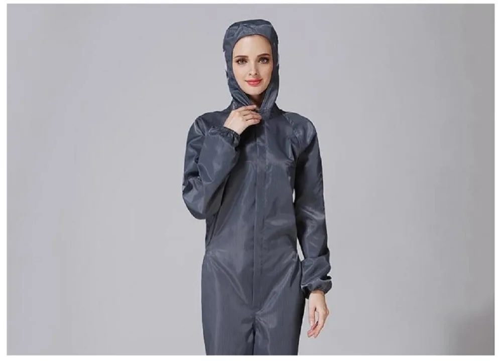 

S-4XL Men Work Siamese anti-static protective clothing hooded factory dust-free painting workshop blue dust-proof overalls